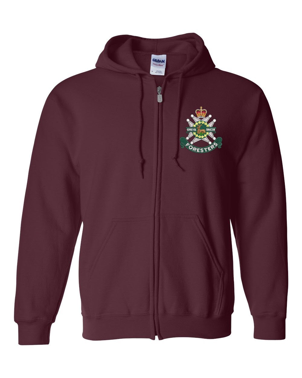 Full-Zip Hooded Sweatshirt with Grey and Simcoe Embroidered Crest