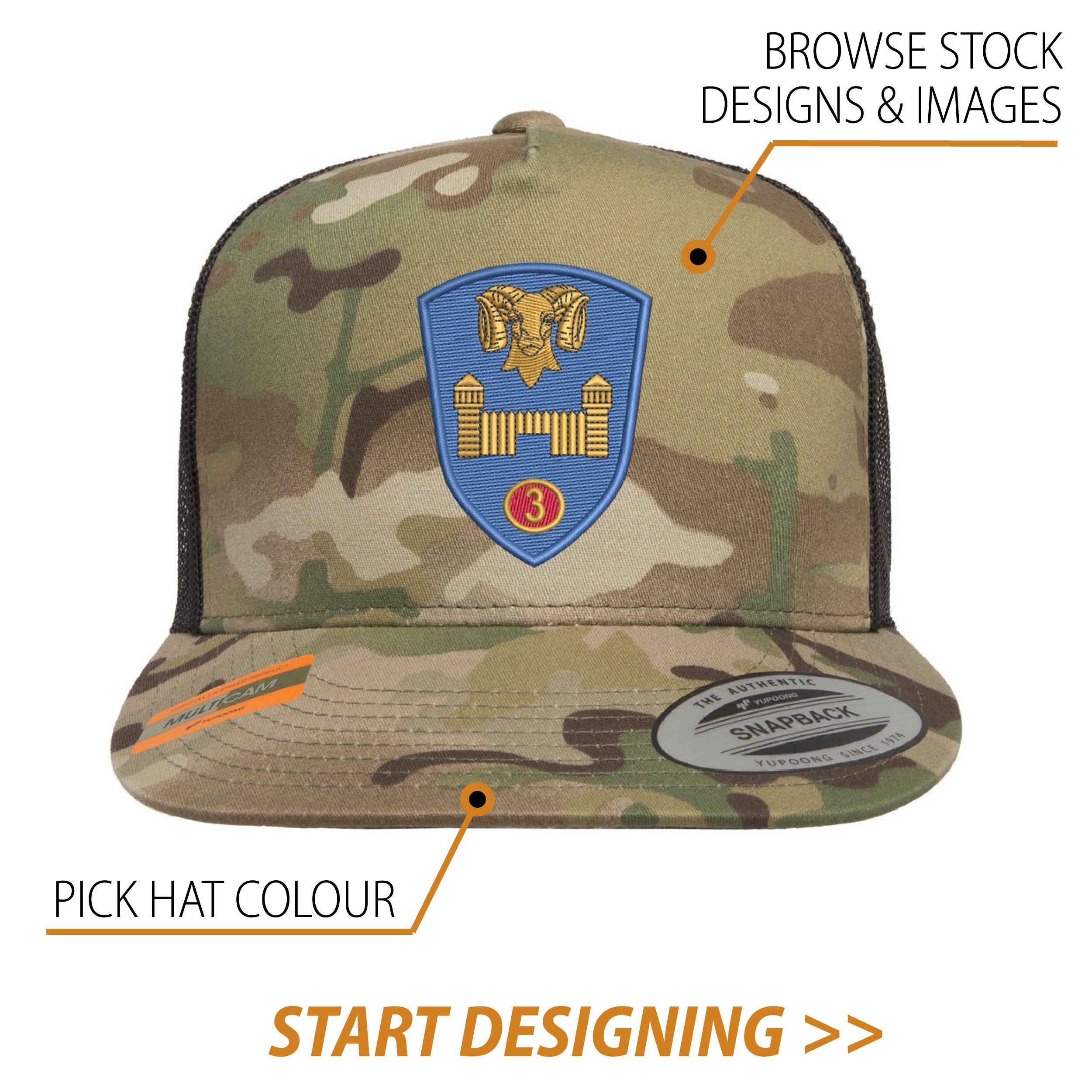 6606 Multicam 5-Panel Trucker Cap (43195 Black Multicam, Arid Multicam, etc...)