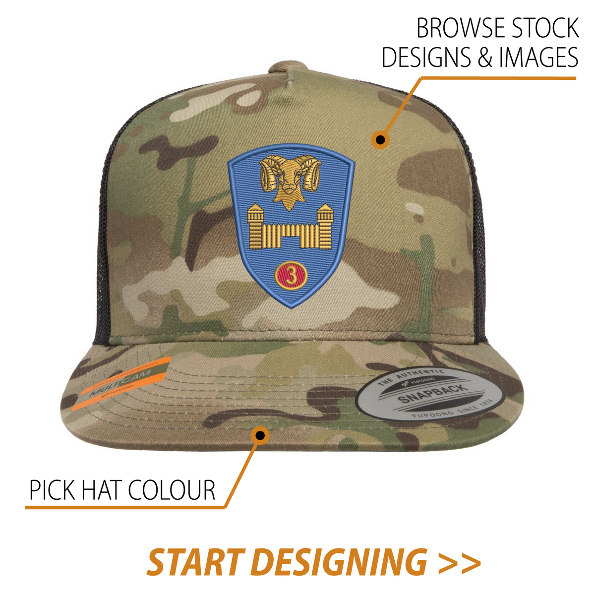 6606 Multicam 5-Panel Trucker Cap (43195 Black Multicam, Arid Multicam, etc...)